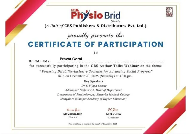 Physio Bridge Series certificate of participation awarded to Dr. Pravat Gorai
