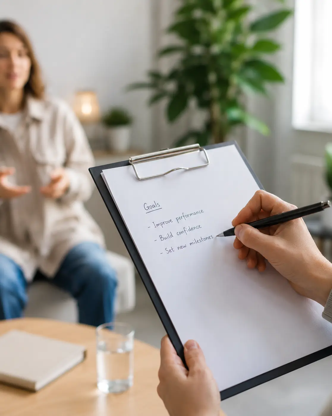 Physiotherapist reviewing a personalized recovery plan with a patient